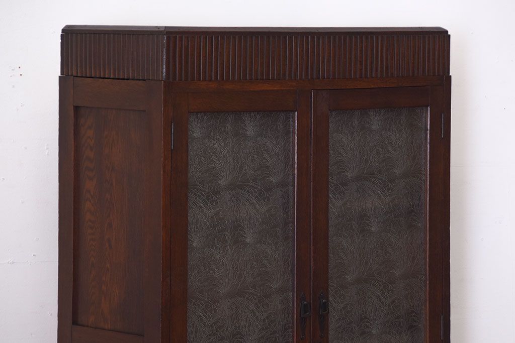 アンティーク家具　大正ロマン　おしゃれなデザインガラス入り!古いナラ材の大ぶりな高級本箱