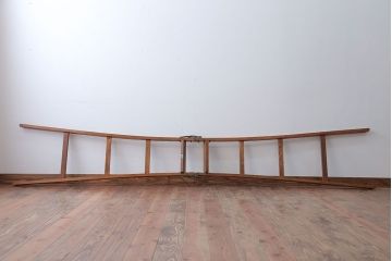 アンティーク雑貨　昭和レトロ　古いナラ材のアンティークウッドステップラダー(はしご・梯子・脚立)