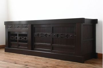 アンティーク家具　古民具・骨董　古い水屋箪笥ローボード(リビングボード、テレビボード、テレビ台、キャビネット、収納棚)(1)
