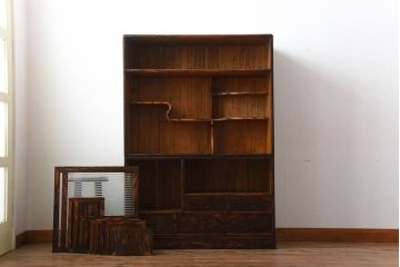 アンティーク家具　古民具・骨董　前面黒柿材!アンティークの高級重ね茶箪笥