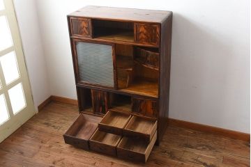 アンティーク家具　古民具・骨董　前面黒柿材!アンティークの高級重ね茶箪笥