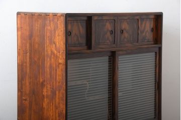 アンティーク家具　古民具・骨董　前面黒柿材!アンティークの高級重ね茶箪笥