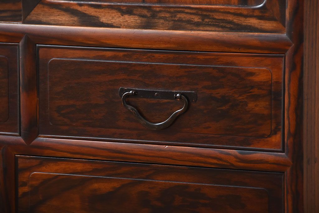 アンティーク家具　古民具・骨董　前面黒柿材!アンティークの高級重ね茶箪笥