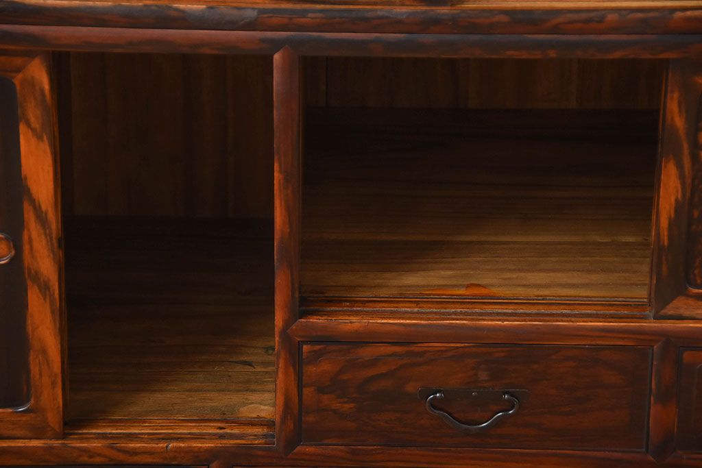 アンティーク家具　古民具・骨董　前面黒柿材!アンティークの高級重ね茶箪笥