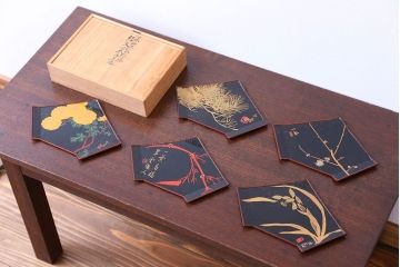 アンティーク雑貨　東西大家作画・菓子盆5枚セット(大観、玉堂など銘々盆)