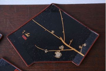 アンティーク雑貨　東西大家作画・菓子盆5枚セット(大観、玉堂など銘々盆)