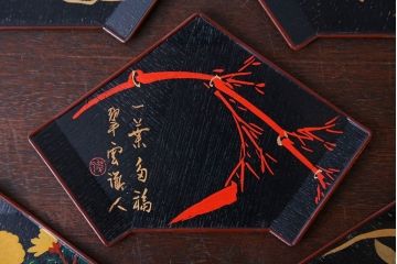 アンティーク雑貨　東西大家作画・菓子盆5枚セット(大観、玉堂など銘々盆)