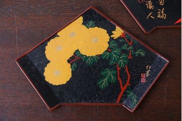 アンティーク雑貨　東西大家作画・菓子盆5枚セット(大観、玉堂など銘々盆)