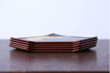 アンティーク雑貨　東西大家作画・菓子盆5枚セット(大観、玉堂など銘々盆)