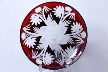 アンティーク雑貨　大正〜昭和初期・赤切子ガラス皿6枚セット(氷コップ)