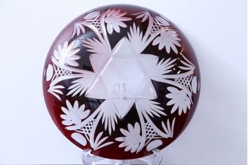 アンティーク雑貨　大正〜昭和初期・赤切子ガラス皿6枚セット(氷コップ)