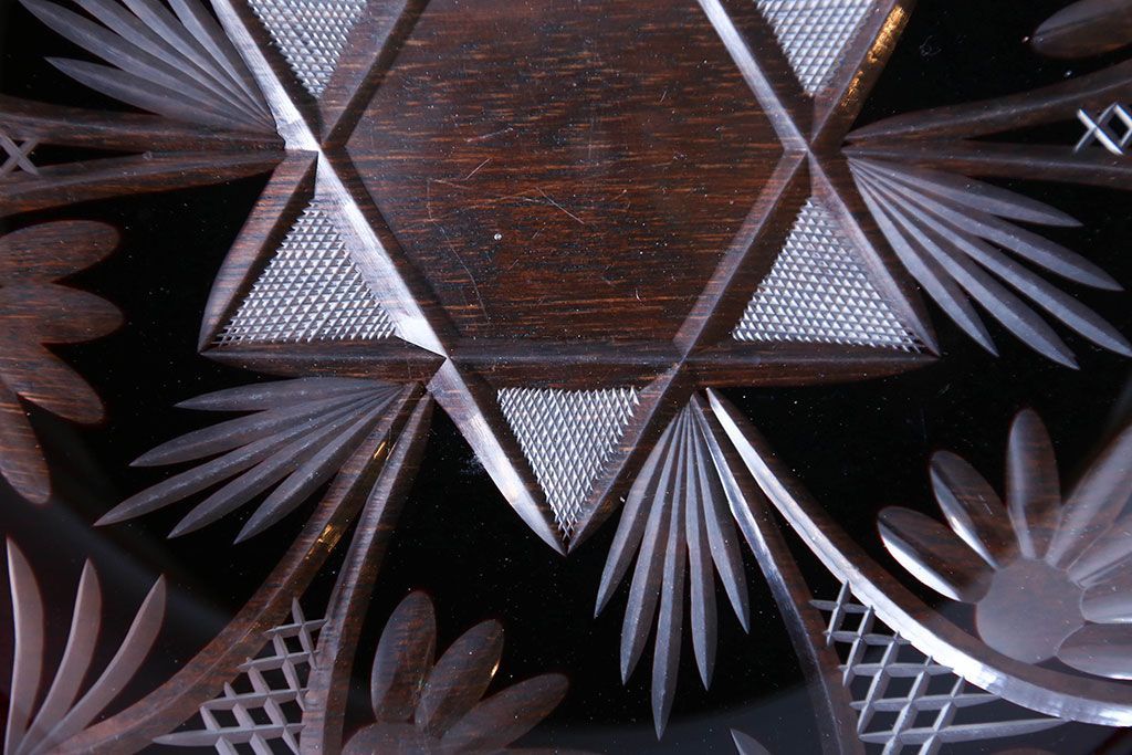 アンティーク雑貨　大正〜昭和初期・赤切子ガラス皿6枚セット(氷コップ)