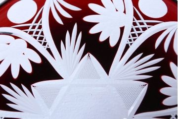 アンティーク雑貨　大正〜昭和初期・赤切子ガラス皿6枚セット(氷コップ)