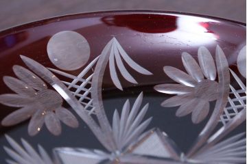 アンティーク雑貨　大正〜昭和初期・赤切子ガラス皿6枚セット(氷コップ)