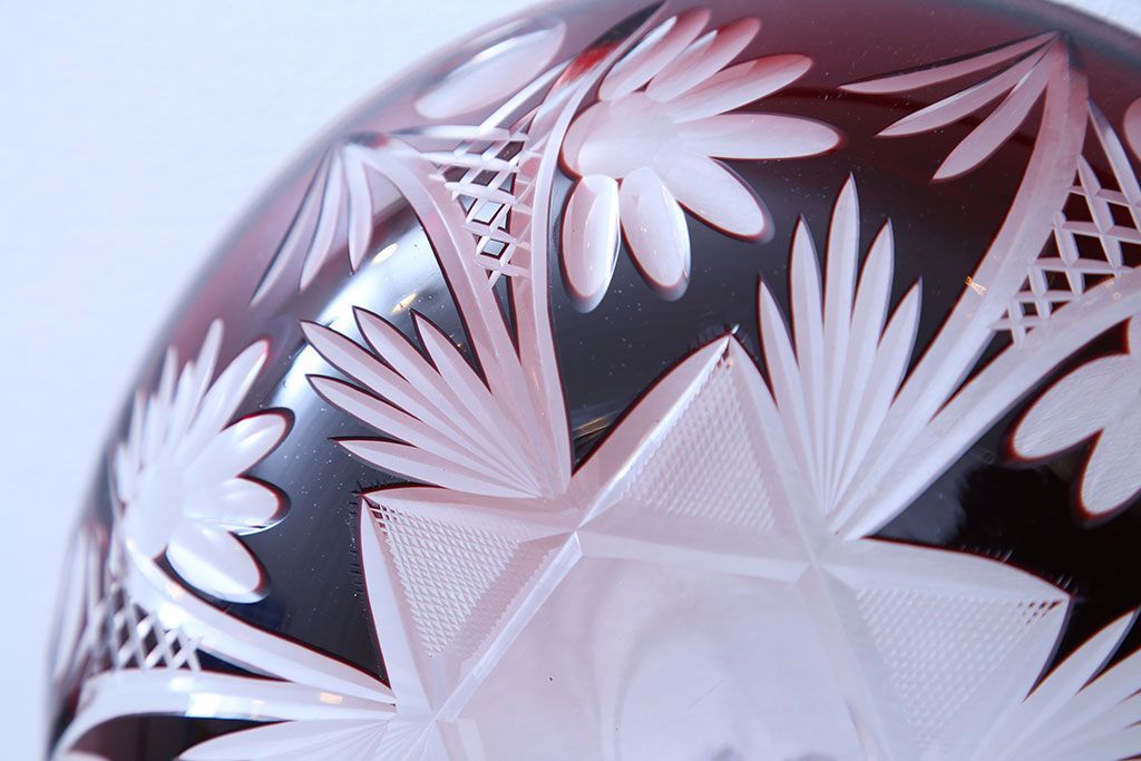 アンティーク雑貨　大正〜昭和初期・赤切子ガラス皿6枚セット(氷コップ)