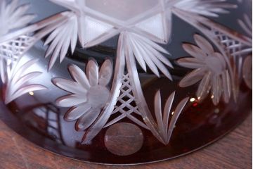 アンティーク雑貨　大正〜昭和初期・赤切子ガラス皿6枚セット(氷コップ)