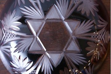 アンティーク雑貨　大正〜昭和初期・赤切子ガラス皿6枚セット(氷コップ)