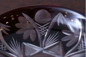 アンティーク雑貨　大正〜昭和初期・赤切子ガラス皿6枚セット(氷コップ)