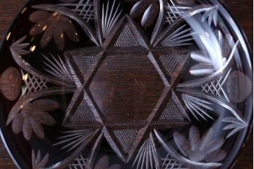 アンティーク雑貨　大正〜昭和初期・赤切子ガラス皿6枚セット(氷コップ)