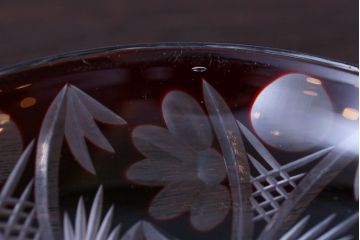 アンティーク雑貨　大正〜昭和初期・赤切子ガラス皿6枚セット(氷コップ)