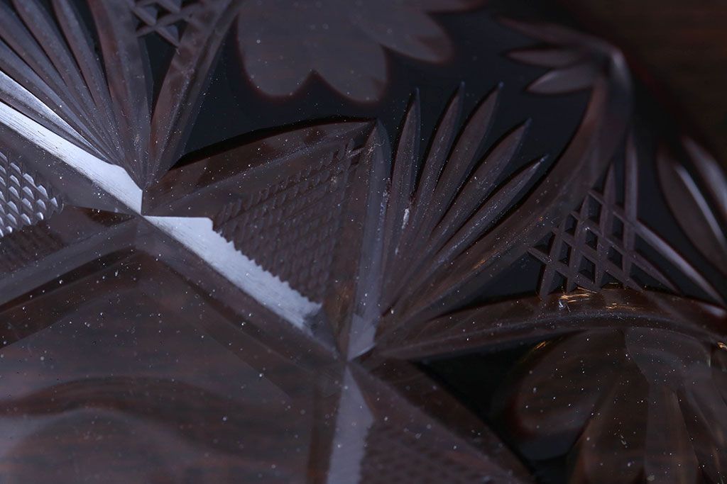 アンティーク雑貨　大正〜昭和初期・赤切子ガラス皿6枚セット(氷コップ)