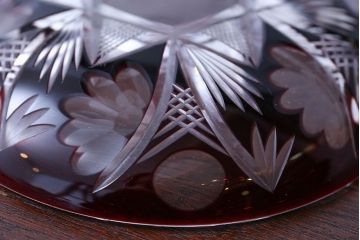 アンティーク雑貨　大正〜昭和初期・赤切子ガラス皿6枚セット(氷コップ)