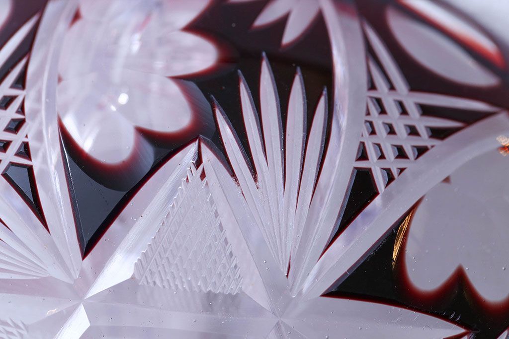 アンティーク雑貨　大正〜昭和初期・赤切子ガラス皿6枚セット(氷コップ)