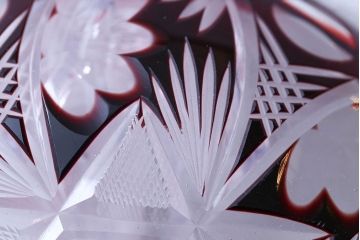 アンティーク雑貨　大正〜昭和初期・赤切子ガラス皿6枚セット(氷コップ)