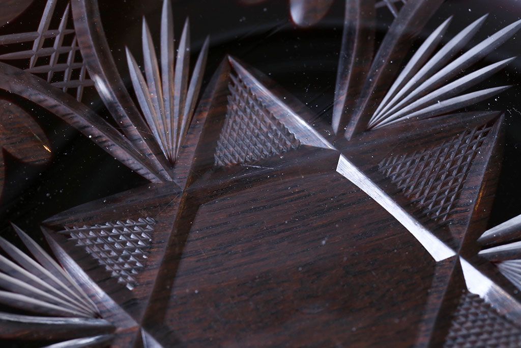 アンティーク雑貨　大正〜昭和初期・赤切子ガラス皿6枚セット(氷コップ)