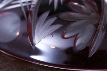 アンティーク雑貨　大正〜昭和初期・赤切子ガラス皿6枚セット(氷コップ)