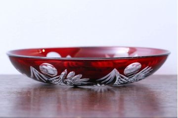 アンティーク雑貨　大正〜昭和初期・赤切子ガラス皿6枚セット(氷コップ)