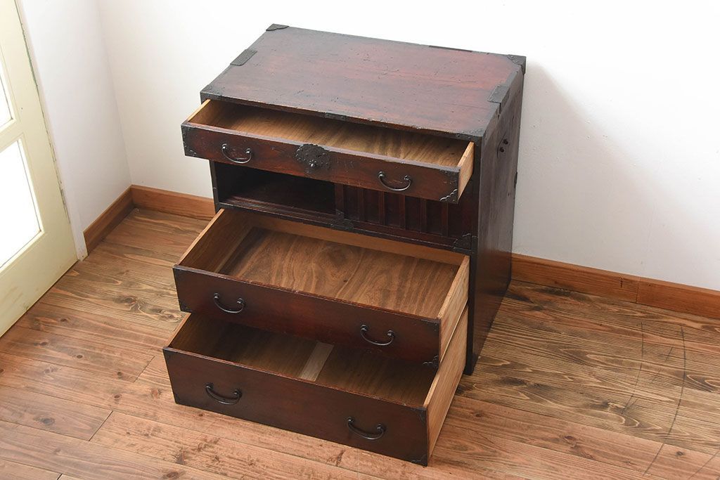 アンティーク家具　古民具・骨董　江戸時代　木の質感が味わい深い小箪笥