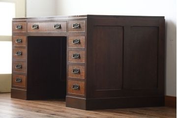アンティーク家具　和製アンティーク　高級品!古いナラ材の両袖机(デスク)