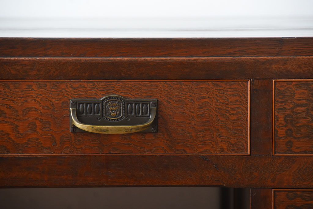 アンティーク家具　和製アンティーク　高級品!古いナラ材の両袖机(デスク)