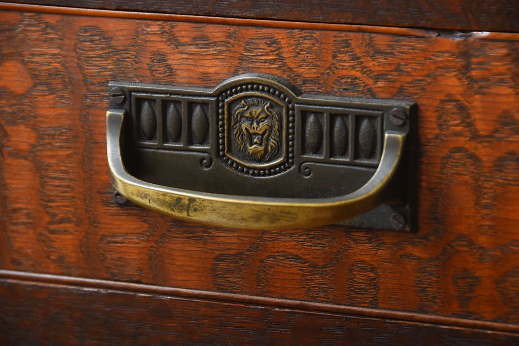 アンティーク家具　和製アンティーク　高級品!古いナラ材の両袖机(デスク)