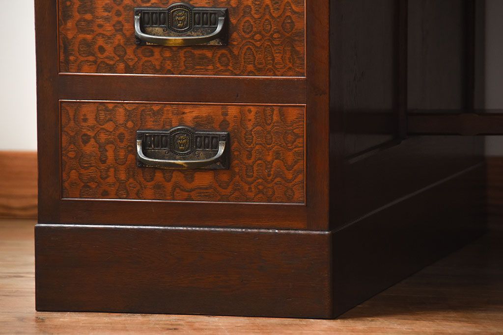 アンティーク家具　和製アンティーク　高級品!古いナラ材の両袖机(デスク)