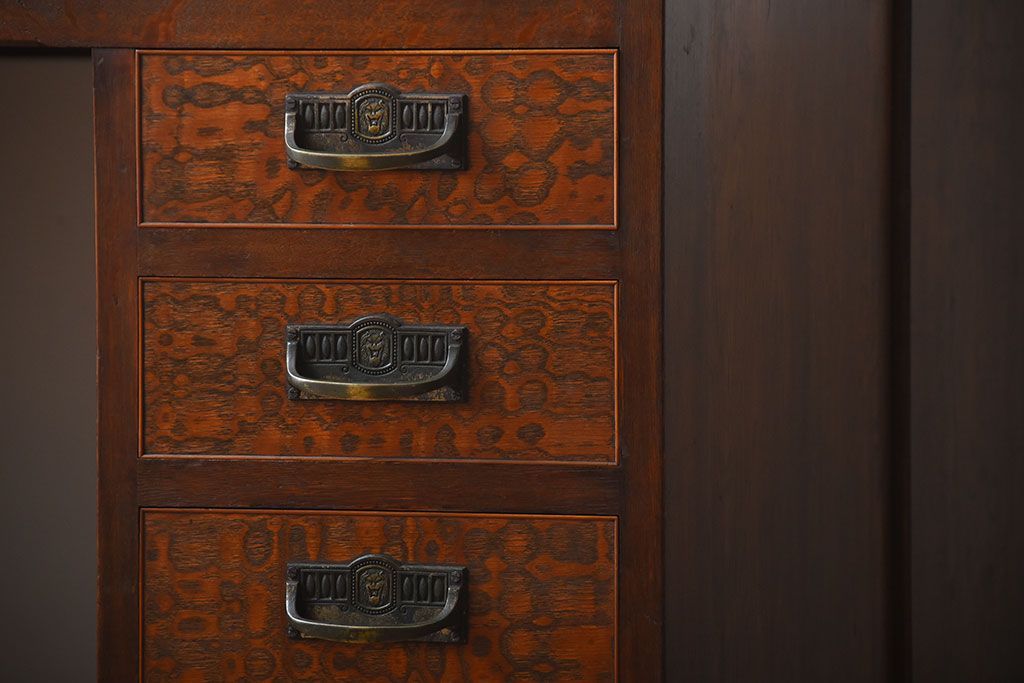 アンティーク家具　和製アンティーク　高級品!古いナラ材の両袖机(デスク)