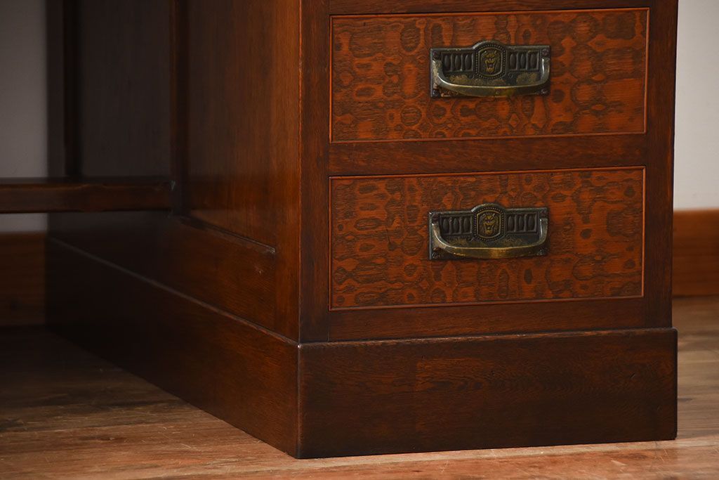 アンティーク家具　和製アンティーク　高級品!古いナラ材の両袖机(デスク)