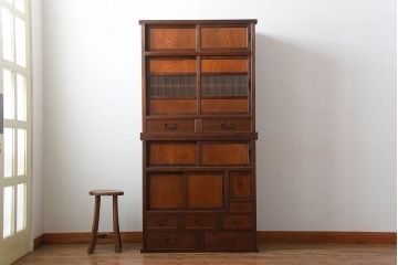 古民具・骨董　美品!上品なアンティーク重ね水屋箪笥