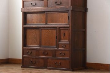 古民具・骨董　美品!上品なアンティーク重ね水屋箪笥