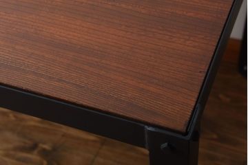 ラフジュ工房オリジナル　天板欅材一枚板の重厚な鉄脚ダイニングテーブル【小】(作業台)