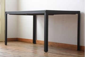 ラフジュ工房オリジナル　天板欅材一枚板の重厚な鉄脚ダイニングテーブル【小】(作業台)