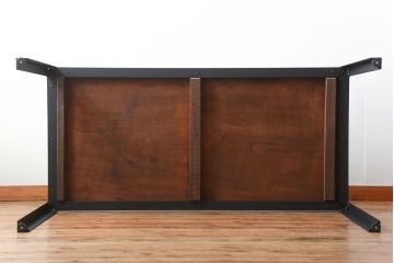 ラフジュ工房オリジナル　天板欅材一枚板の重厚な鉄脚ダイニングテーブル【小】(作業台)