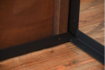 ラフジュ工房オリジナル　天板欅材一枚板の重厚な鉄脚ダイニングテーブル【小】(作業台)