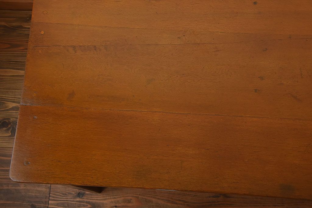 レトロ家具　昭和レトロ　作業台付き!古い木製の変わり型アンティーク片袖机(デスク)