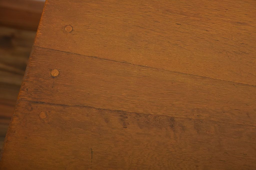 レトロ家具　昭和レトロ　作業台付き!古い木製の変わり型アンティーク片袖机(デスク)