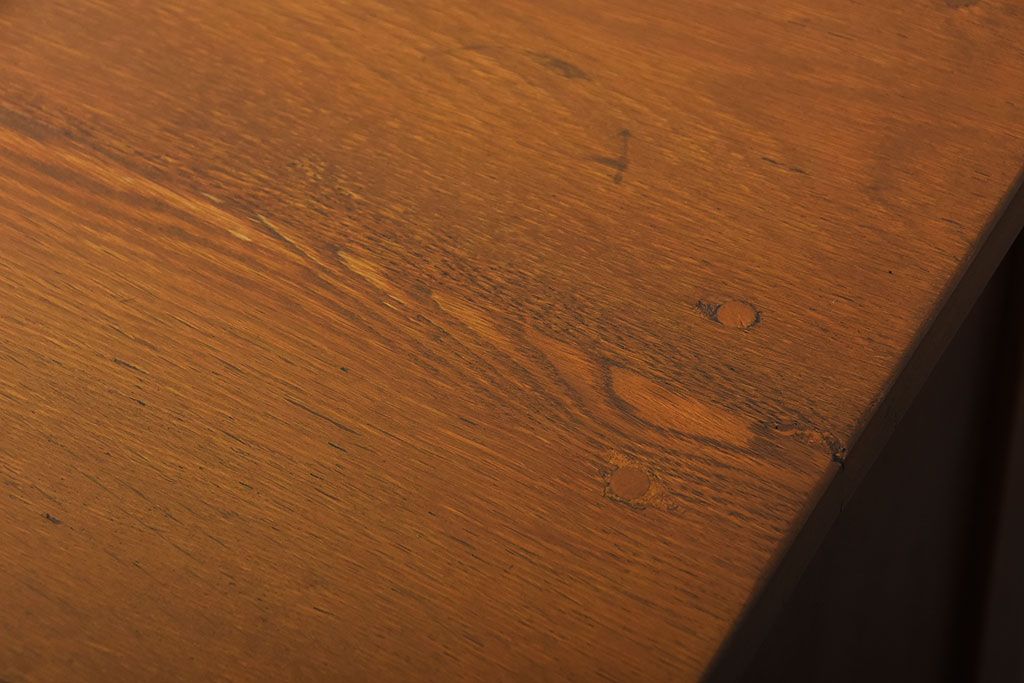 レトロ家具　昭和レトロ　作業台付き!古い木製の変わり型アンティーク片袖机(デスク)