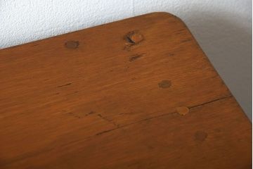 レトロ家具　昭和レトロ　作業台付き!古い木製の変わり型アンティーク片袖机(デスク)