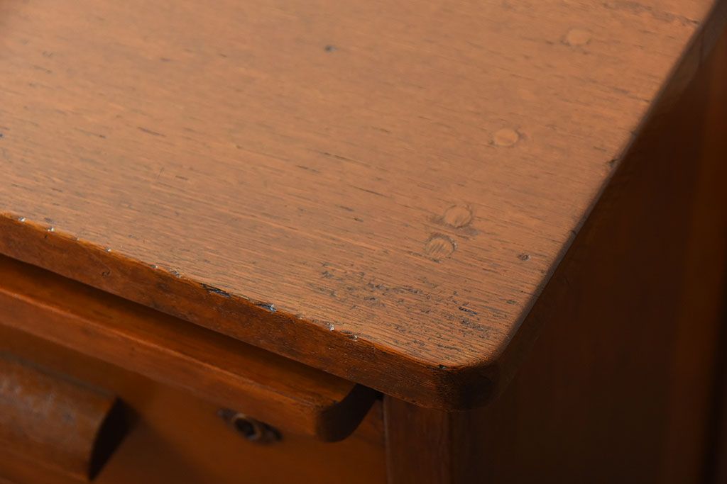 レトロ家具　昭和レトロ　作業台付き!古い木製の変わり型アンティーク片袖机(デスク)