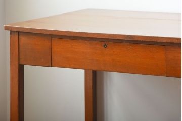 レトロ家具　昭和レトロ　作業台付き!古い木製の変わり型アンティーク片袖机(デスク)